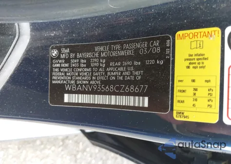2008 BMW 535Xi from USA, damaged, VIN WBANV93568CZ68677